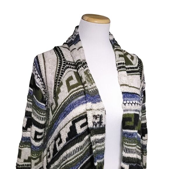 J Jill Aztec Print Fringe Sweater Open Waterfall Cardigan Wool Mohair Womens M - Picture 4 of 6